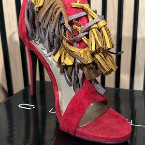 C Label Red Heels with Fringe Accents